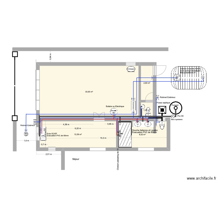 Diégo Extention Cuisine &SdB. + garage. Plan de 5 pièces et 60 m2