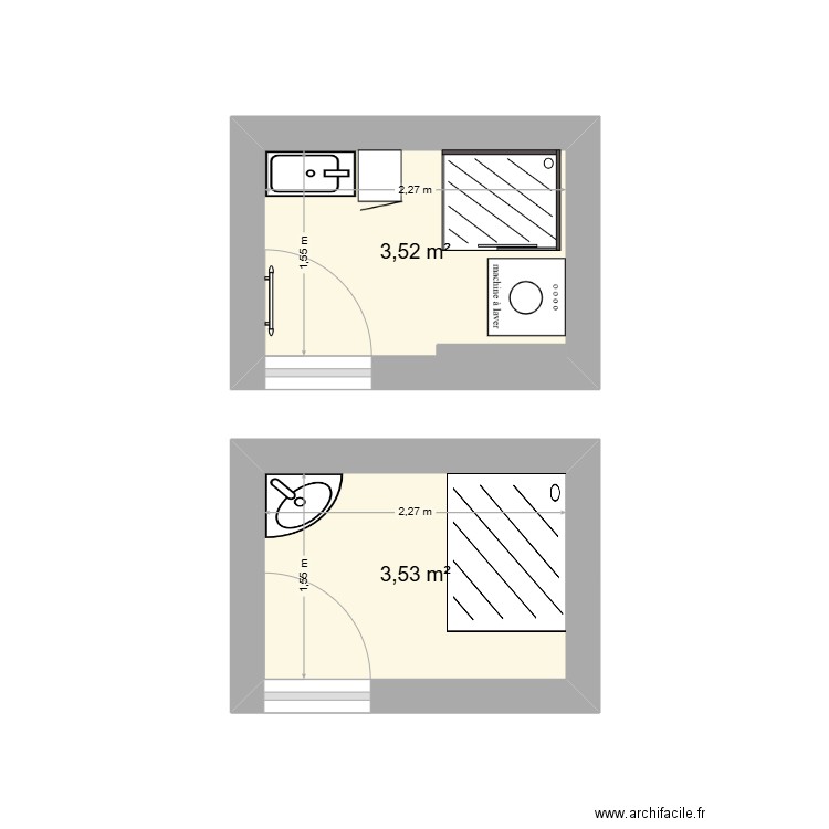 D. Syl. SDB. Plan de 2 pièces et 7 m2