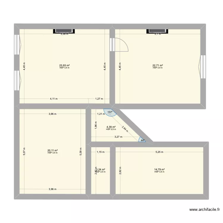 CW appartement second &eacute;tage. Plan de 6  et 89 m²
