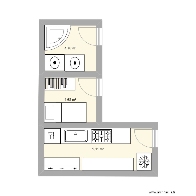 luandry /nanny room. Plan de 3 pièces et 19 m2
