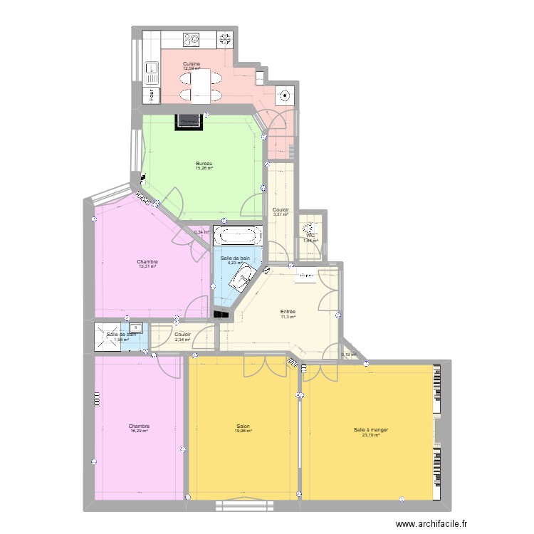 9 Bis initial. Plan de 15 pièces et 129 m2