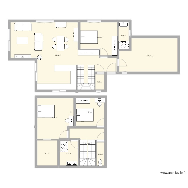 Maison rdc. Plan de 11 pièces et 144 m2