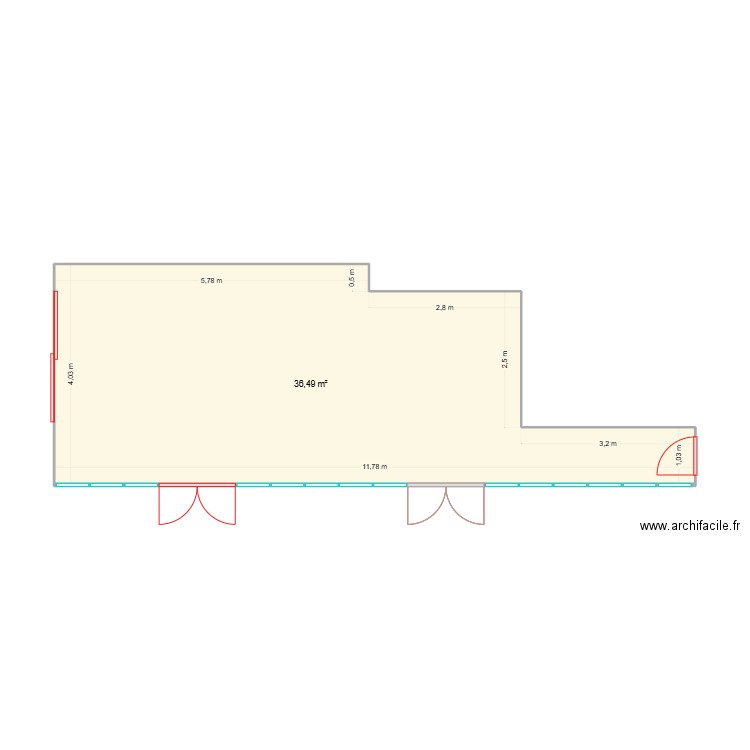 veranda. Plan de 1 pièce et 36 m2
