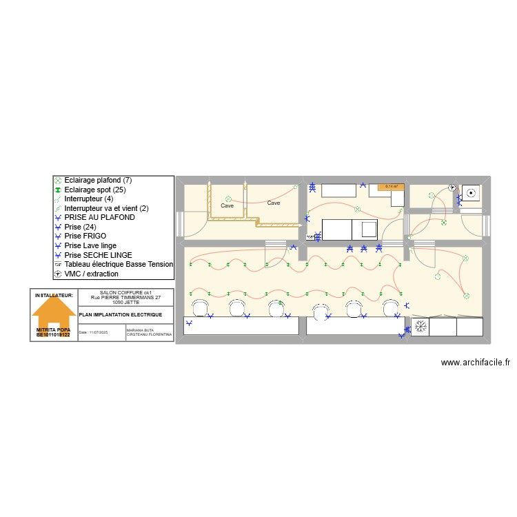 SALON COIFFURE ok1. Plan de 8 pièces et 45 m2
