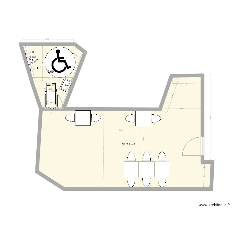 Le Fontenoy new WC. Plan de 2 pièces et 38 m2