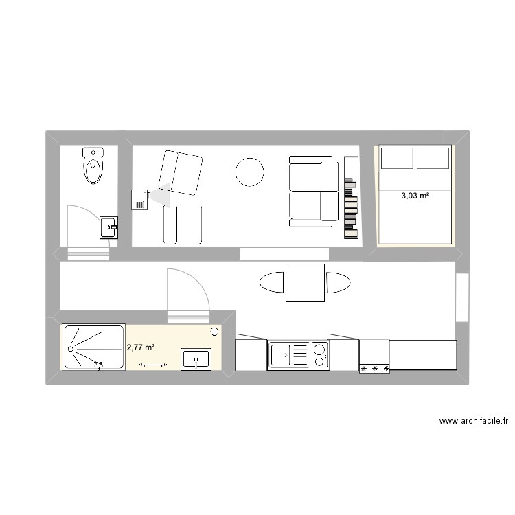 Fangouze. Plan de 2 pièces et 6 m2