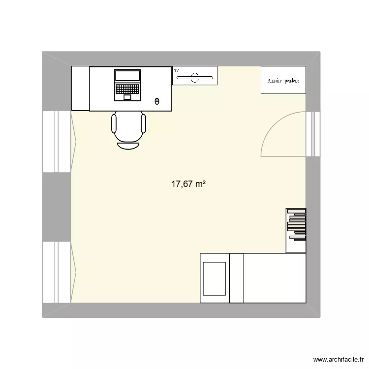 chambre Romain. Plan de 1  et 18 m²
