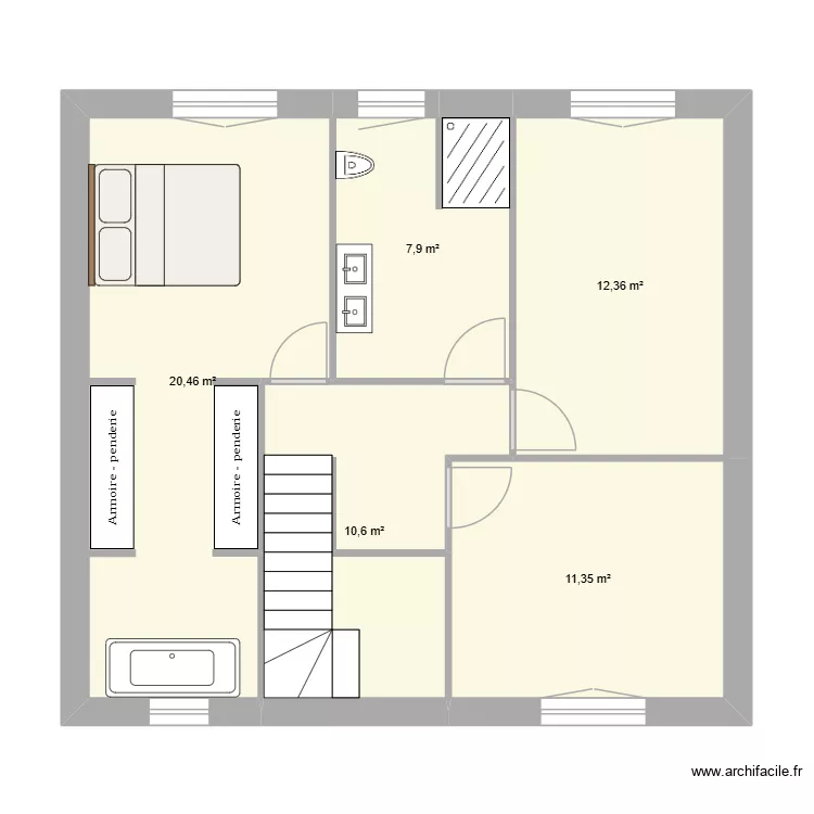 etage. Plan de 5  et 63 m²