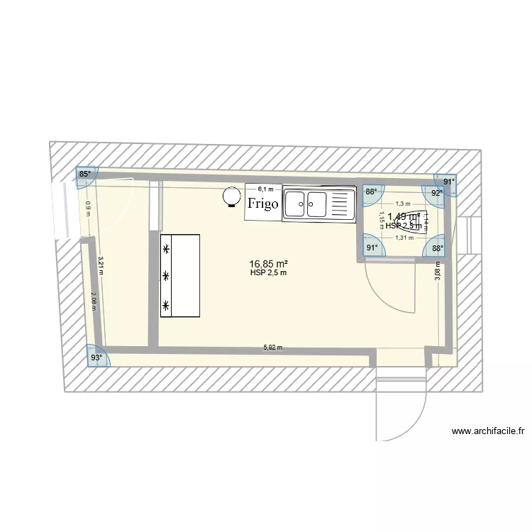 Cellier version coralie. Plan de 2  et 20 m²