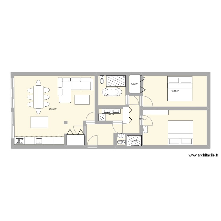 Renard brouillon 2. Plan de 7 pièces et 84 m2
