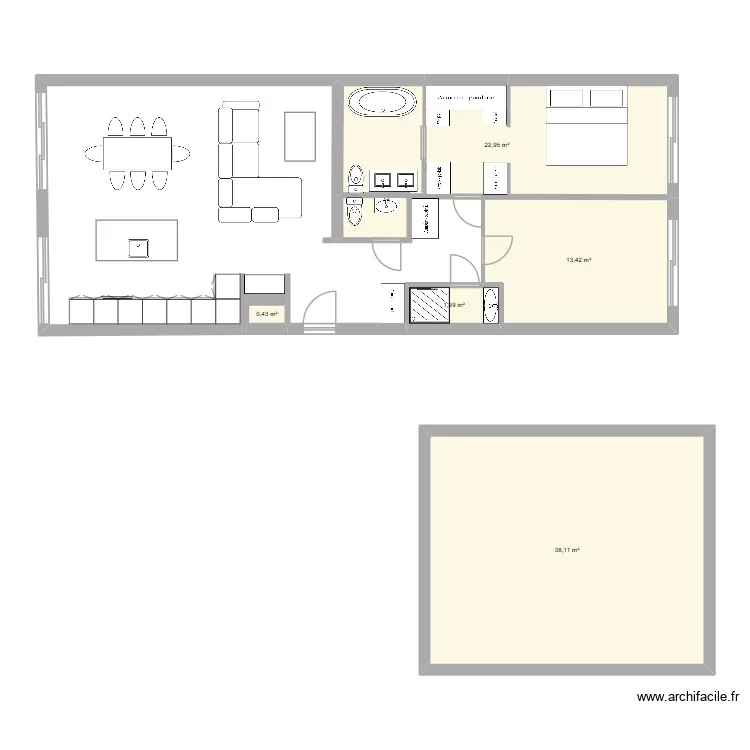 Renard brouillon 2. Plan de 5  et 77 m²
