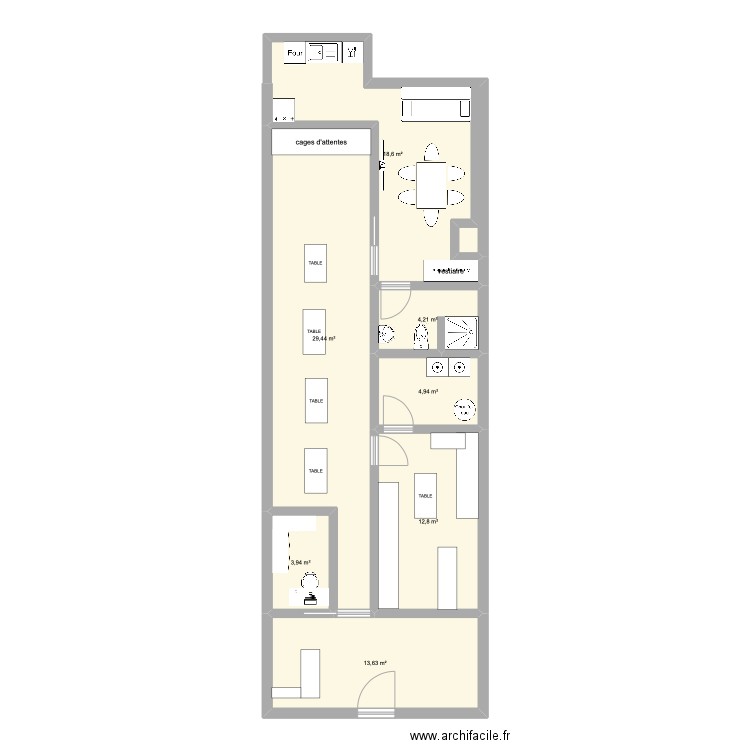 local 2. Plan de 7 pièces et 88 m2