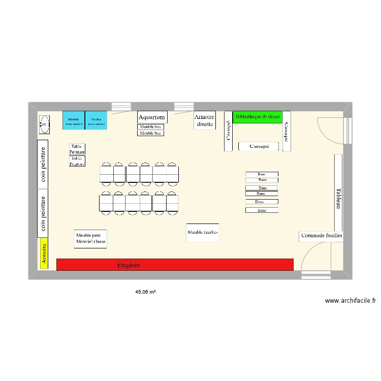Ma classe maternelle. Plan de 1 pièce et 45 m2