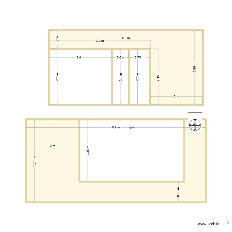 devanture agence. Plan de 6 pièces et 48 m2