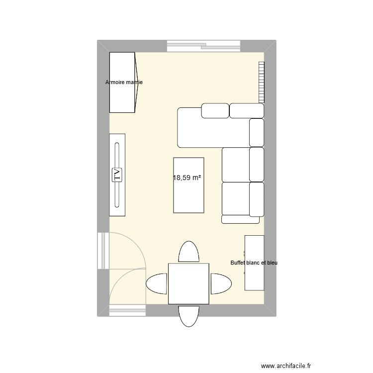 Salon. Plan de 1 pièce et 19 m2