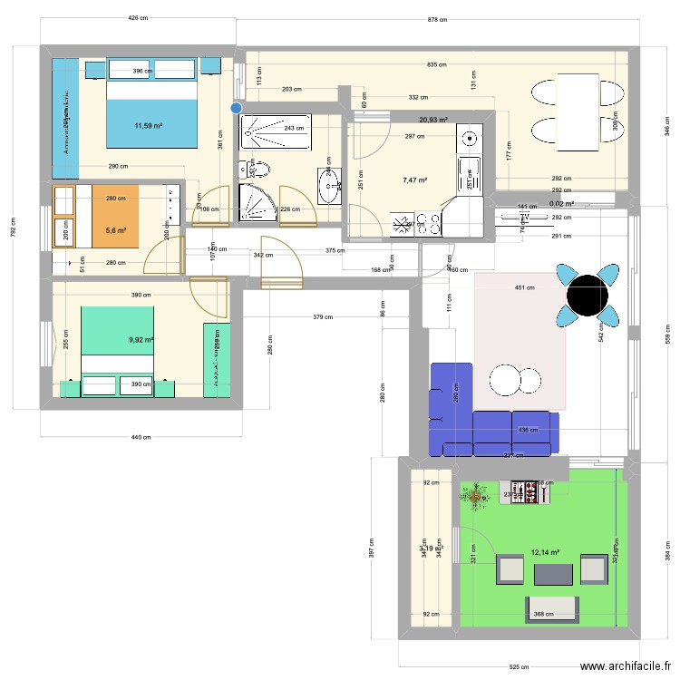 Atico modif . Plan de 8 pièces et 71 m2