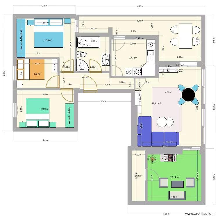 Atico modif. Plan de 9 pièces et 99 m²