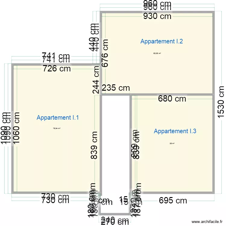 plan INSS superficie appartements premier, deuxieme et troisieme &eacute;tage. Plan de 
