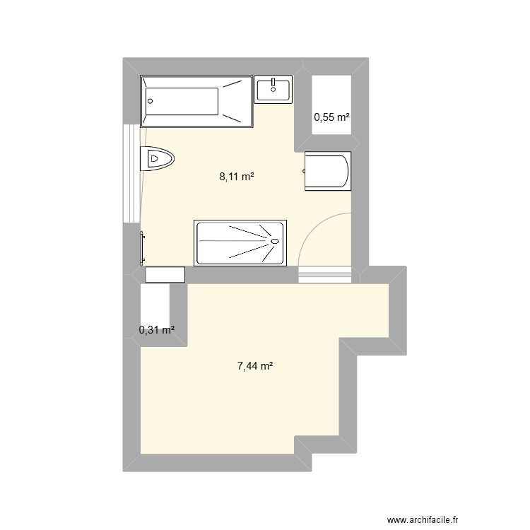 Sdb étage. Plan de 4 pièces et 16 m2