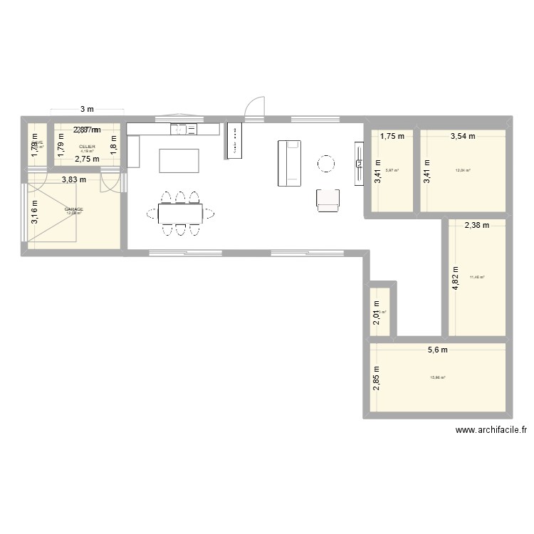 PLAN CHEZ NOUS. Plan de 8 pièces et 65 m2