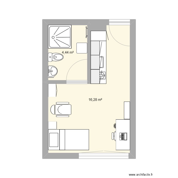 Studio 21. Plan de 2 pièces et 21 m2