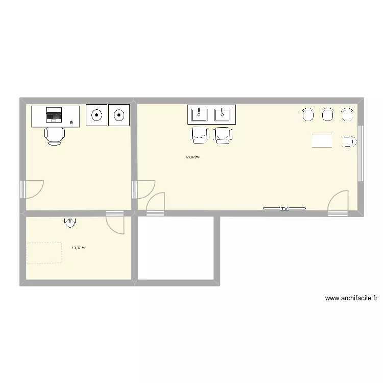 coiffure. Plan de 2  et 82 m²