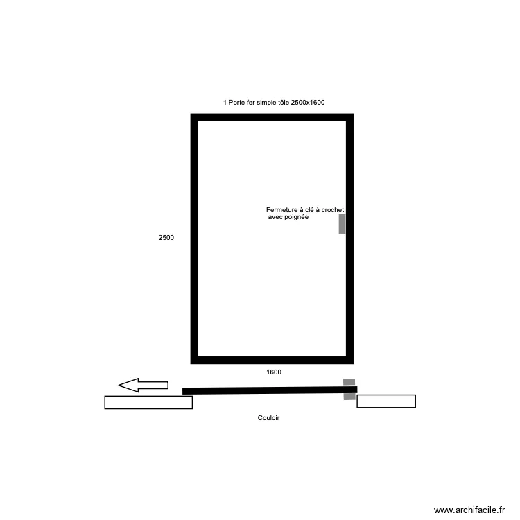 Porte coulissante entrep&ocirc;t RDC. 250x160. Plan de 