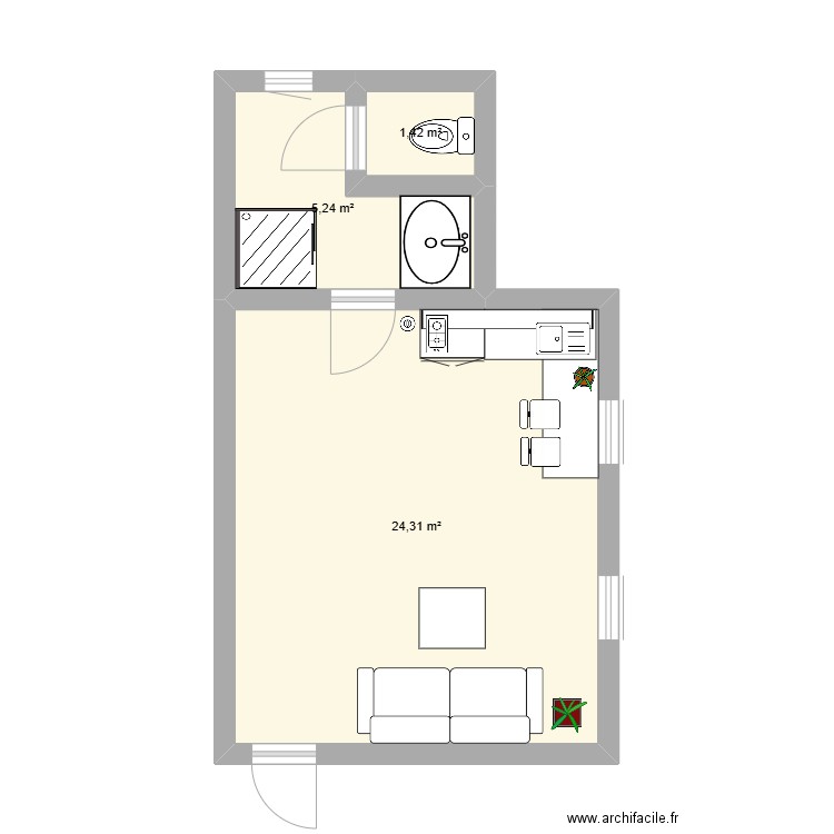 appart. Plan de 3 pièces et 31 m2
