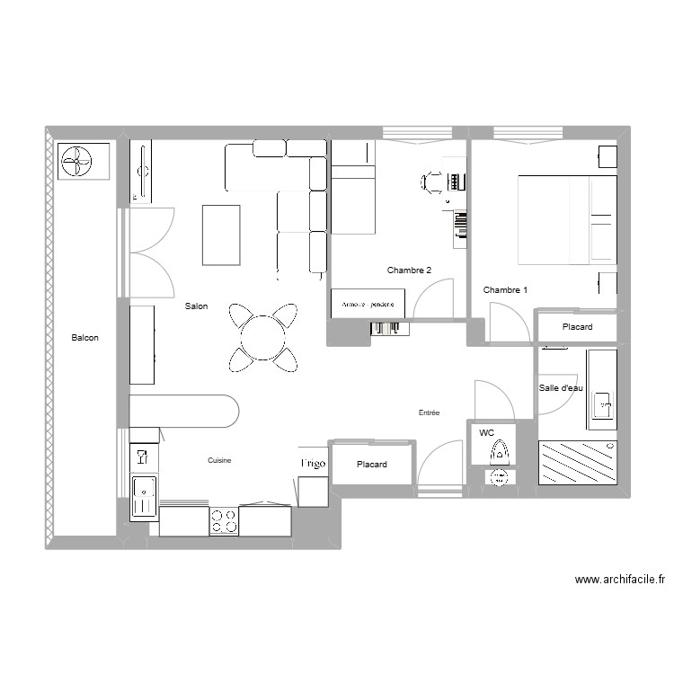 Oudin meublé. Plan de 15 pièces et 80 m2