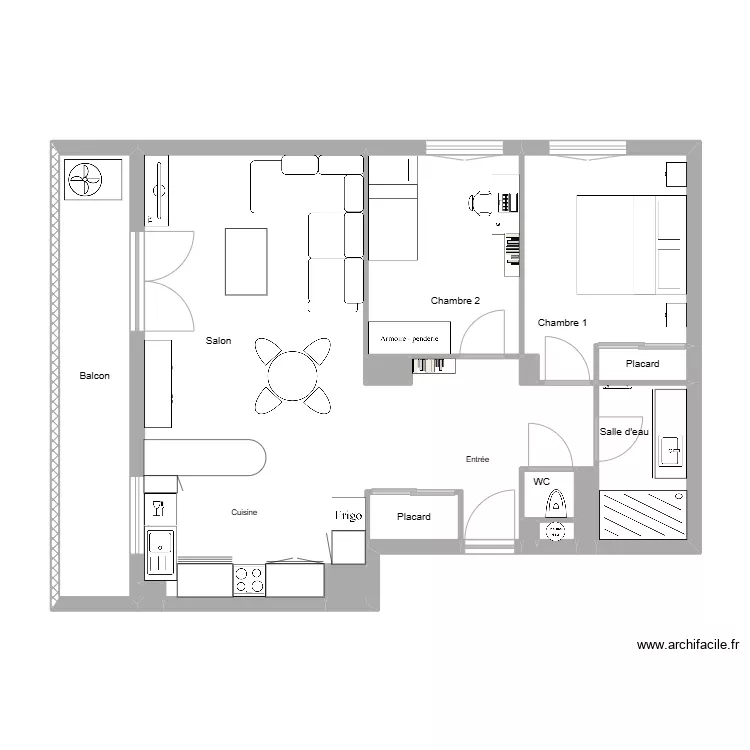 Oudin meubl&eacute;. Plan de 