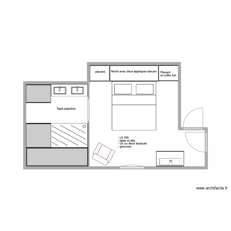 Marssac plan meubl&eacute; &eacute;tage 3. Plan de 2 pièces et 25 m²