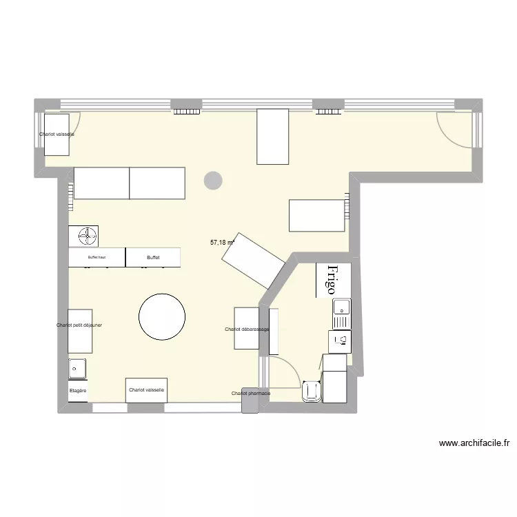 Salle &agrave; manger Kerouac. Plan de 1  et 57 m²