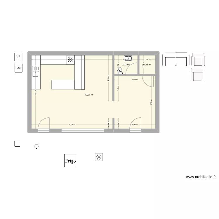Regina. Plan de 3  et 45 m²