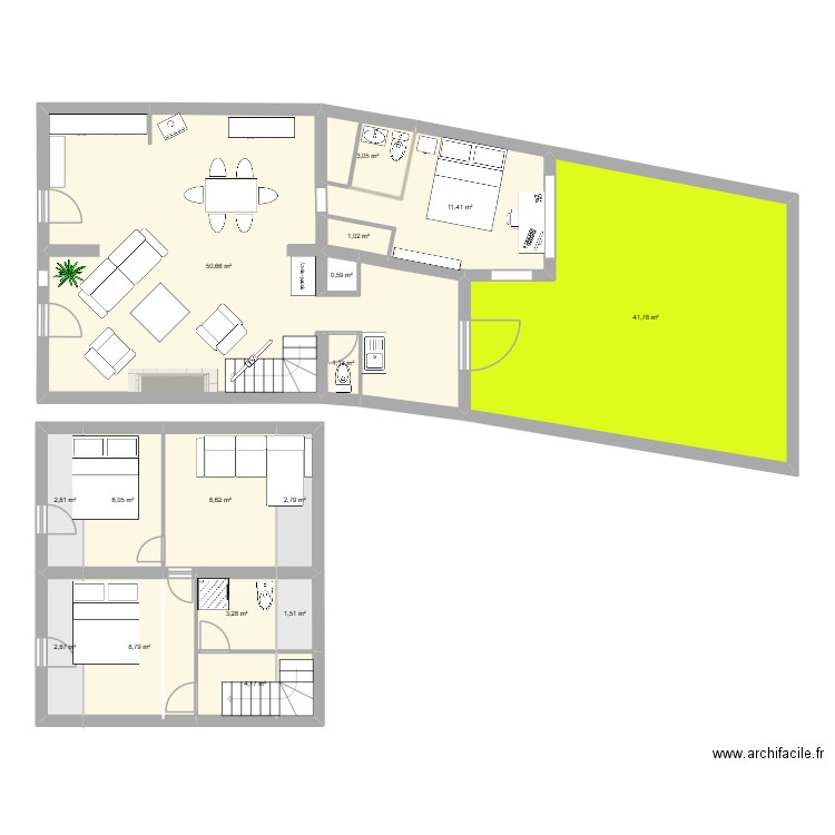 Port Nav bleue. Plan de 16 pièces et 98 m2