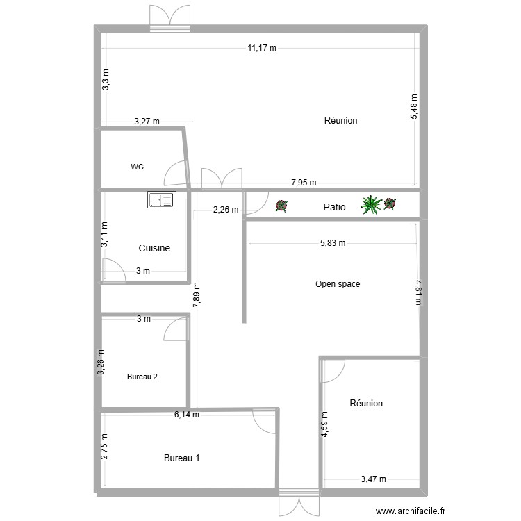 SALLE CONFERENCE RDC. Plan de 7 pièces et 117 m2