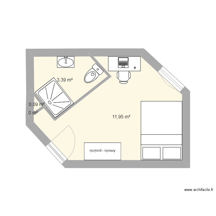Chambre FONCK. Plan de 4 pièces et 15 m2