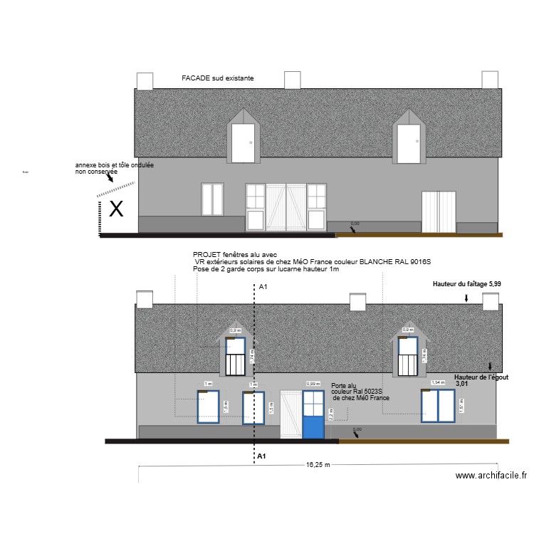 Projet facade SUD VARIANTE BLEUE. Plan de 0 pièce et 0 m2