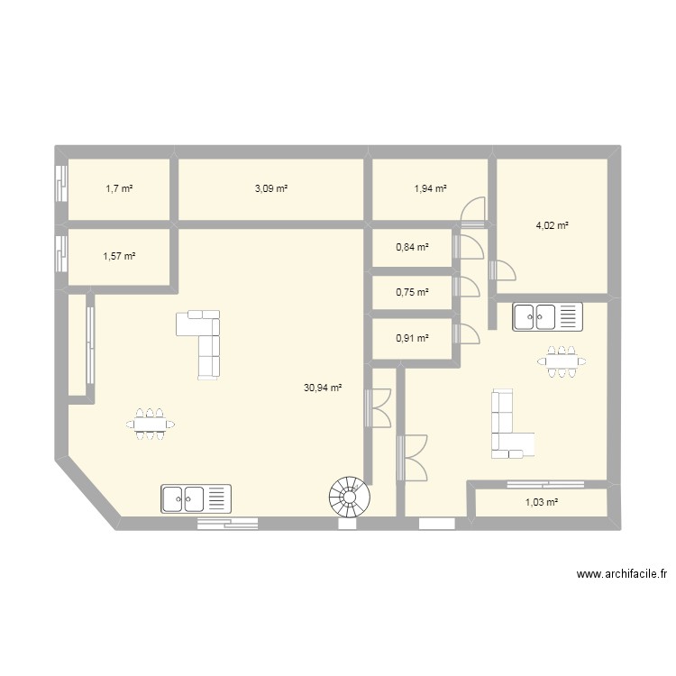 PDS R1. Plan de 10 pièces et 47 m2