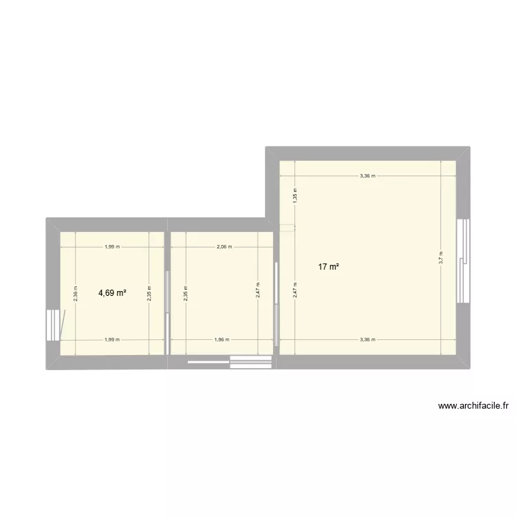extension. Plan de 2  et 22 m²