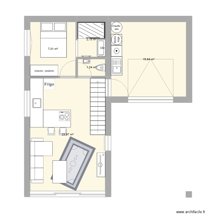 Petite maison. Plan de 5 pièces et 51 m2