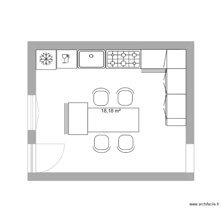 Cuisine. Plan de 1 pièce et 18 m2