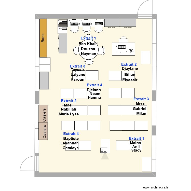 Classe P2 8 groupes de 3 HOMO Avec Titre. Plan de 1 pièce et 65 m2