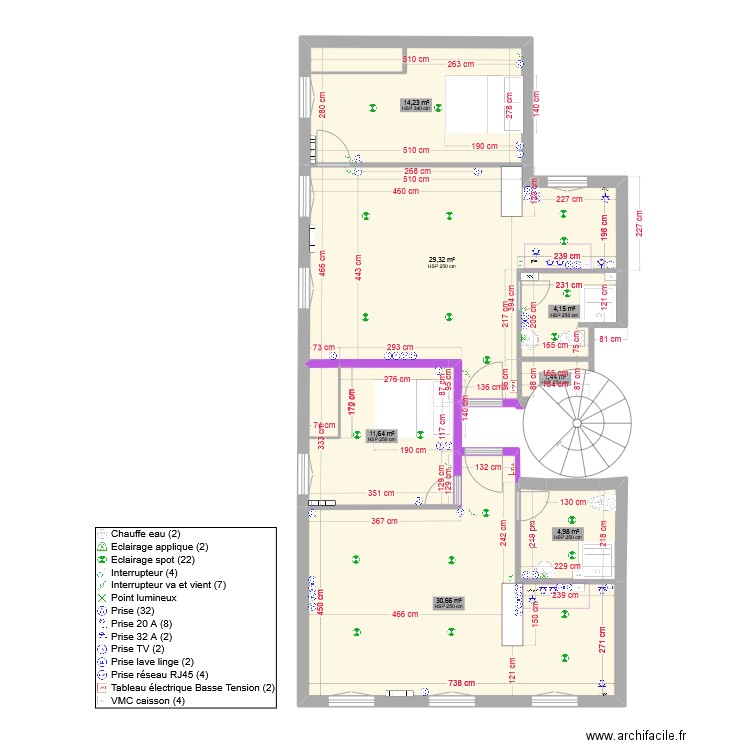 19 TIVOLI N+1 plan electricité. Plan de 7 pièces et 96 m2