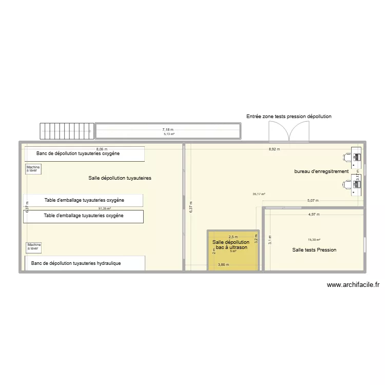 salle tuyauterie 100 m2 am&eacute;nagements. Plan de 