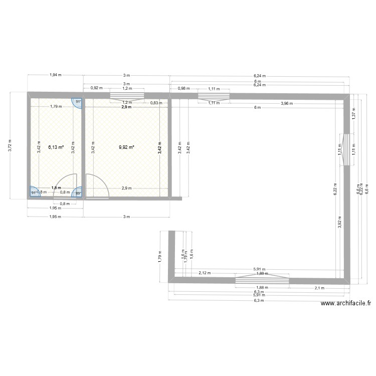 jeremy et claire. Plan de 2 pièces et 16 m2