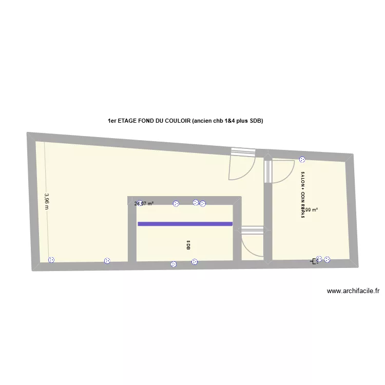 APPART 5 FOND COULOIR (SDB+2chAMBRES). Plan de 2  et 33 m²