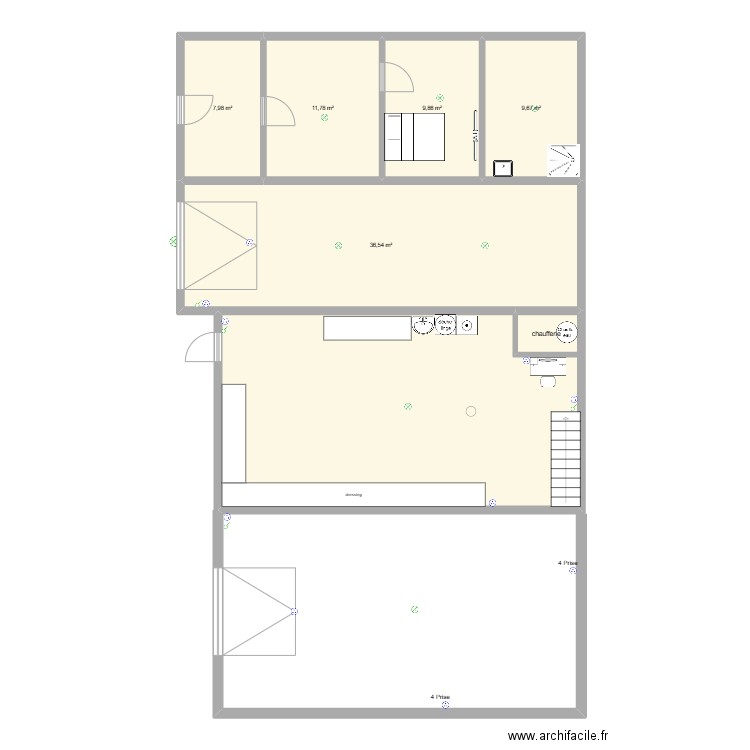 sous sol. Plan de 6 pièces et 127 m2