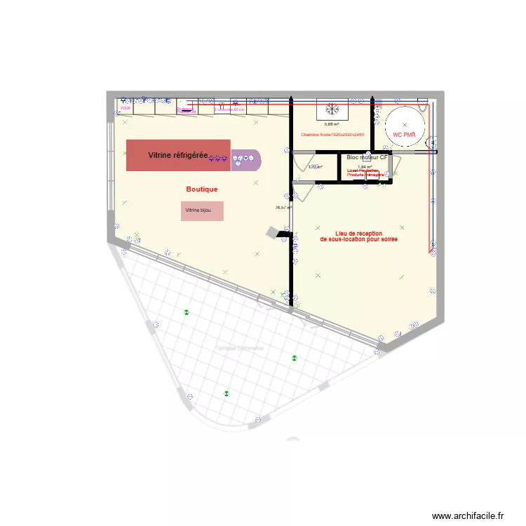 Local V13. Plan de 4 pièces et 86 m²
