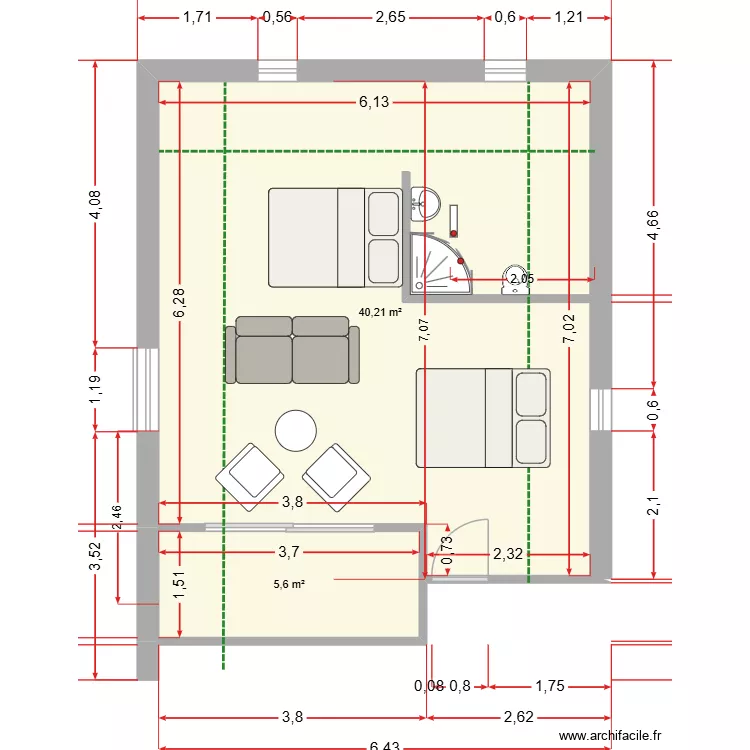 LOFT-PEPETTE LES BB. Plan de 2 Pièces et 46 m²