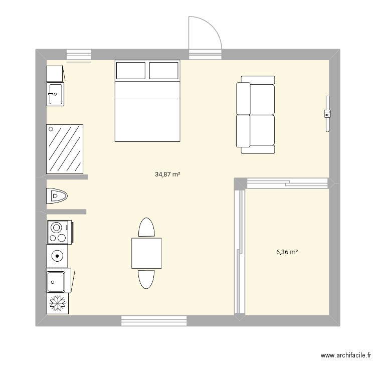 EXTENSION. Plan de 2 pièces et 41 m2